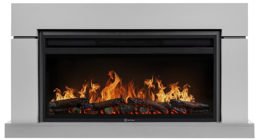 Электрокамин с широким очагом 2D Electrolux EFP/P-3620LS с порталом Firelight Lindos 36, светло-серый, р/в