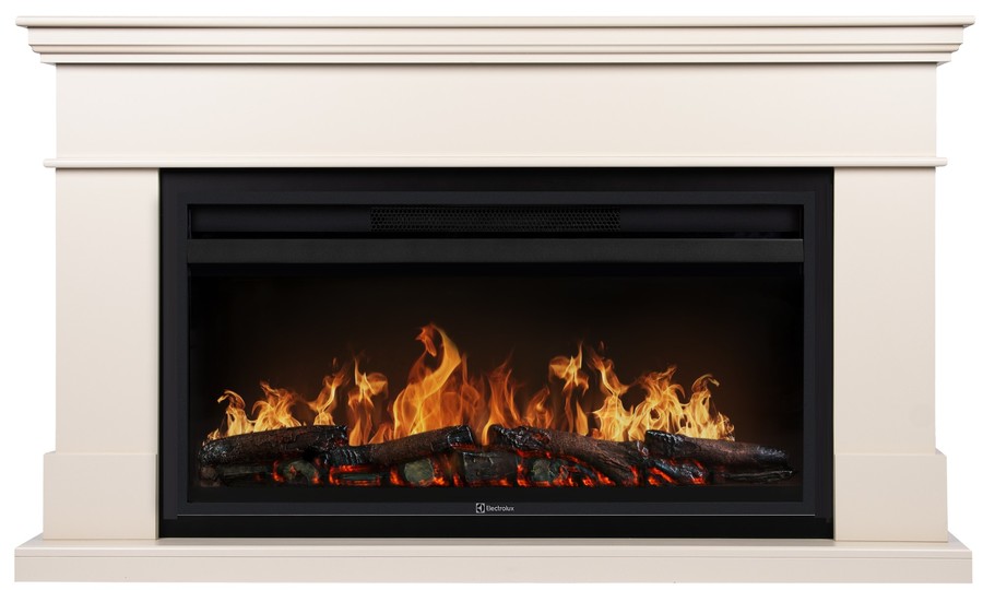 Электрокамин с широким очагом 2D Electrolux EFP/P-3620LS с порталом Firelight California 36, молочный