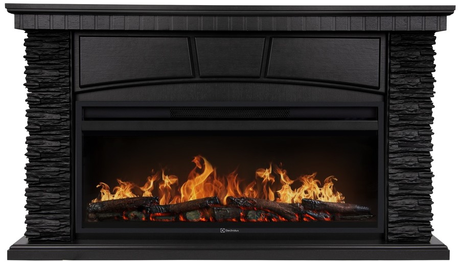Линейный электрокамин Electrolux EFP/P-4220LS с порталом Firelight Porto 42, камень черный шпон венге