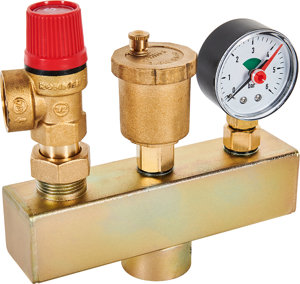 Группа безопасности Rommer 3 бар, 1 (до 50 кВт) (без теплоизоляции)