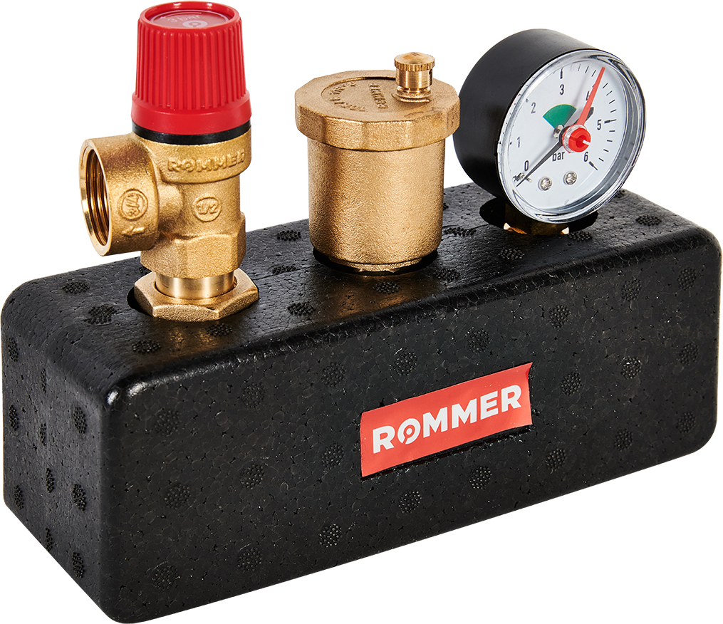 Группа безопасности Rommer 3 бар, 1 (до 50 кВт) (в теплоизоляции)
