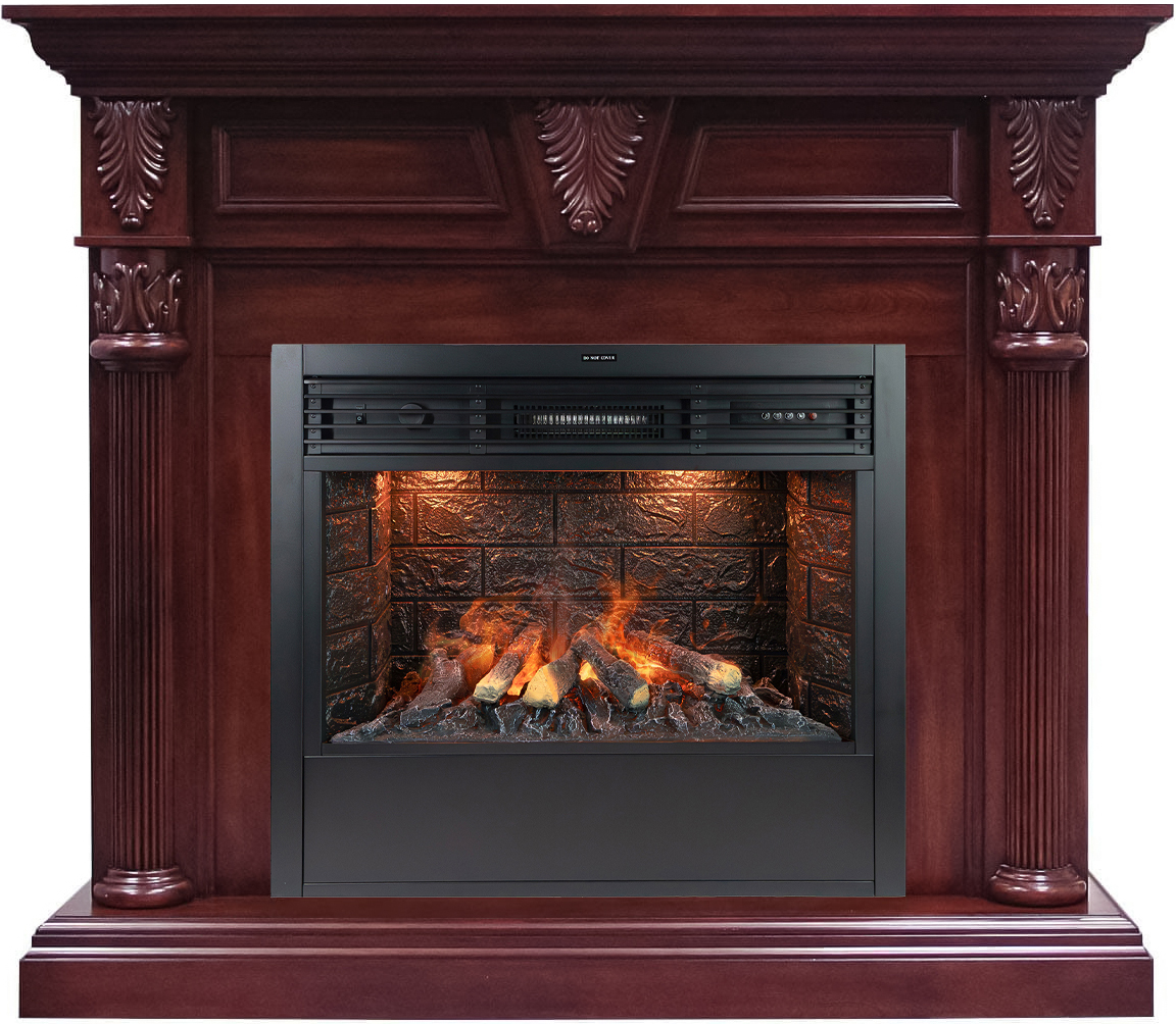 Электрокамин с широким очагом 2D Royal Flame Sheffield темная вишня с очагом Design B800RF 3D
