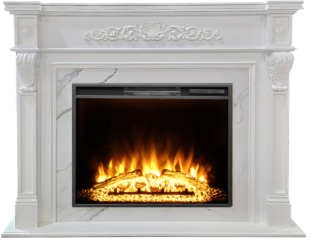 Электрокамин с широким очагом 2D Real-Flame MOZART 26 WT-P511 с очагом AQUAMARINE 26