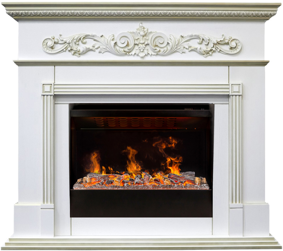 Электрокамин с широким очагом 3D Real-Flame BEETHOVEN 25,5/26 WT-519G с очагом 3D HELIOS 26 SBG